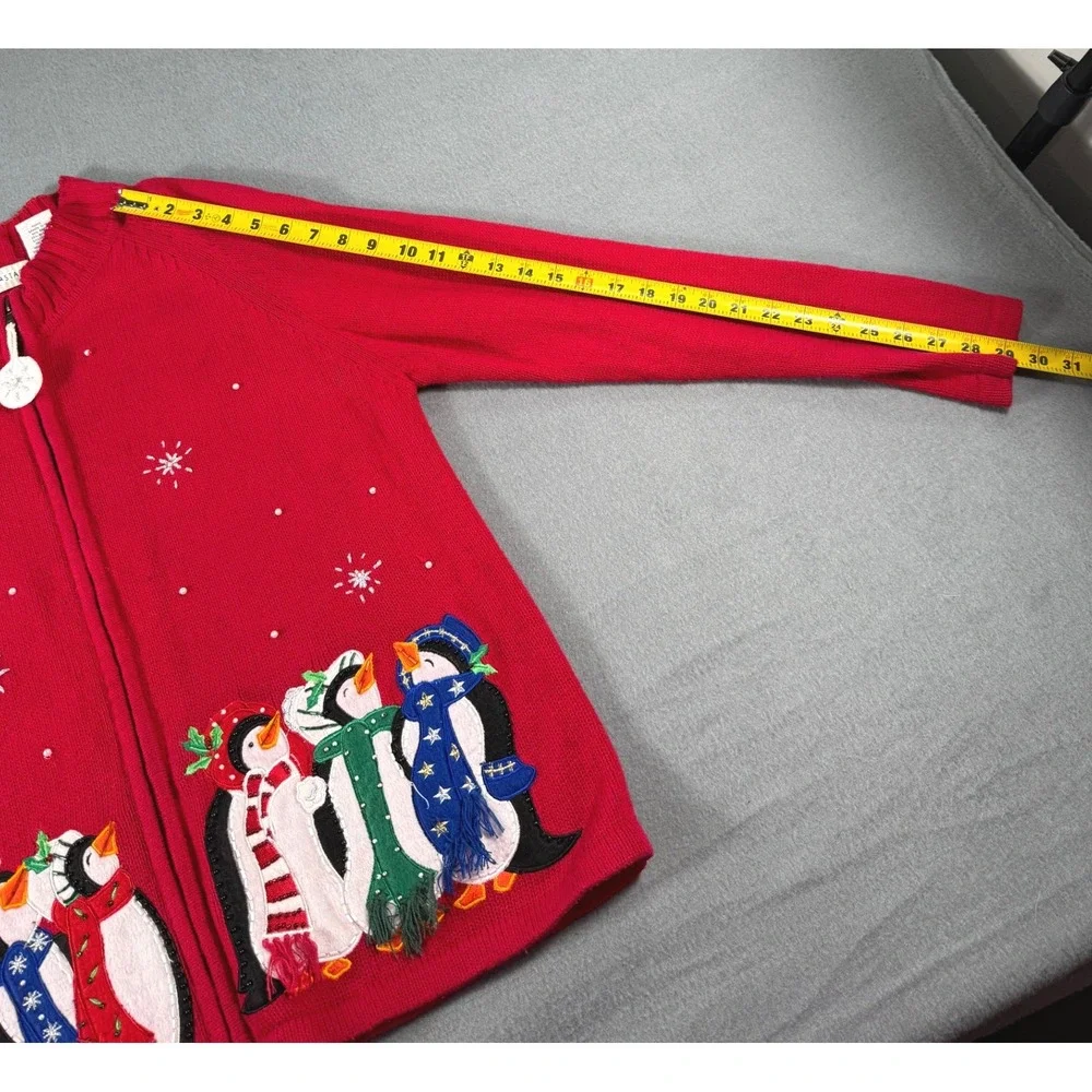 White Stag Red Penguin Ugly Christmas Cardigan Sweater Holiday‎ Festive Large
